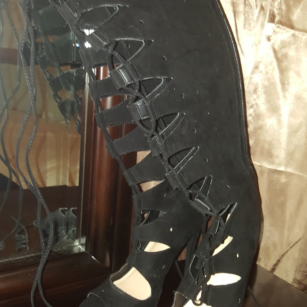 Tall lace up sexy open toe heels